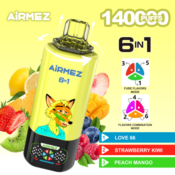 Wegwerp E Sigaret Airmez Fox 140000 Puffs 6 in 1 Vape