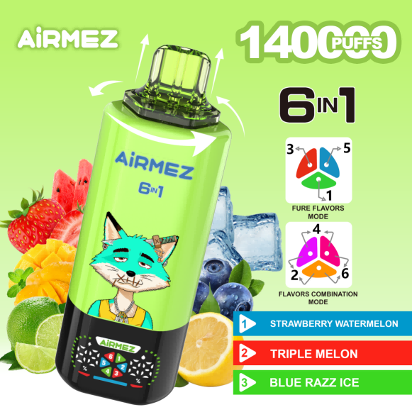 Wegwerp E Sigaret Airmez Fox 140000 Puffs 6 in 1 Vape