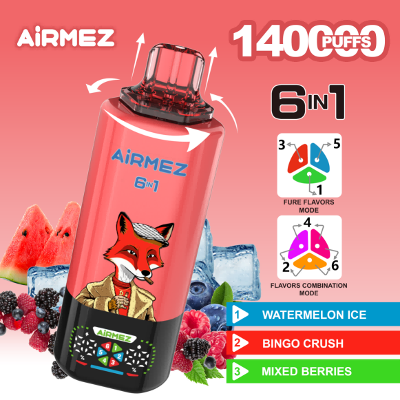 Wegwerp E Sigaret Airmez Fox 140000 Puffs 6 in 1 Vape