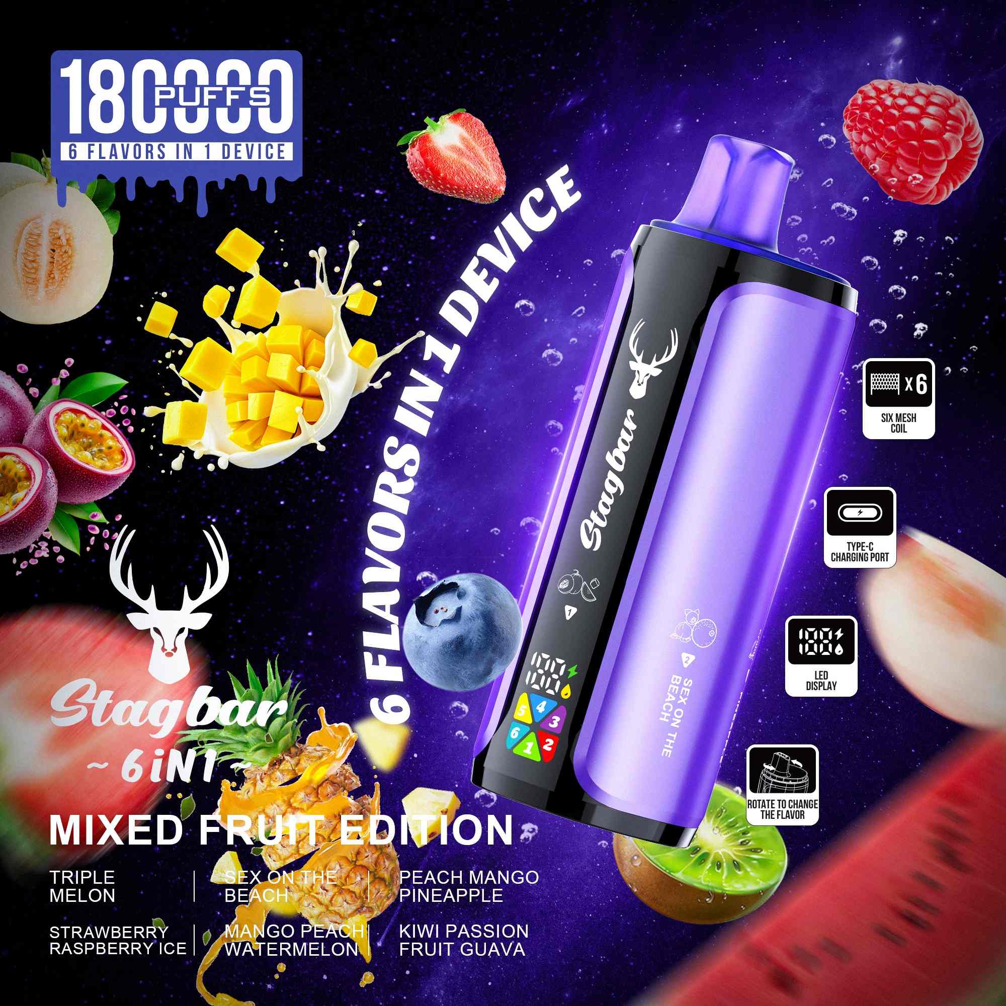 Wegwerp E Sigaret Stag Bar 180K Puffs 6 in 1 Vape