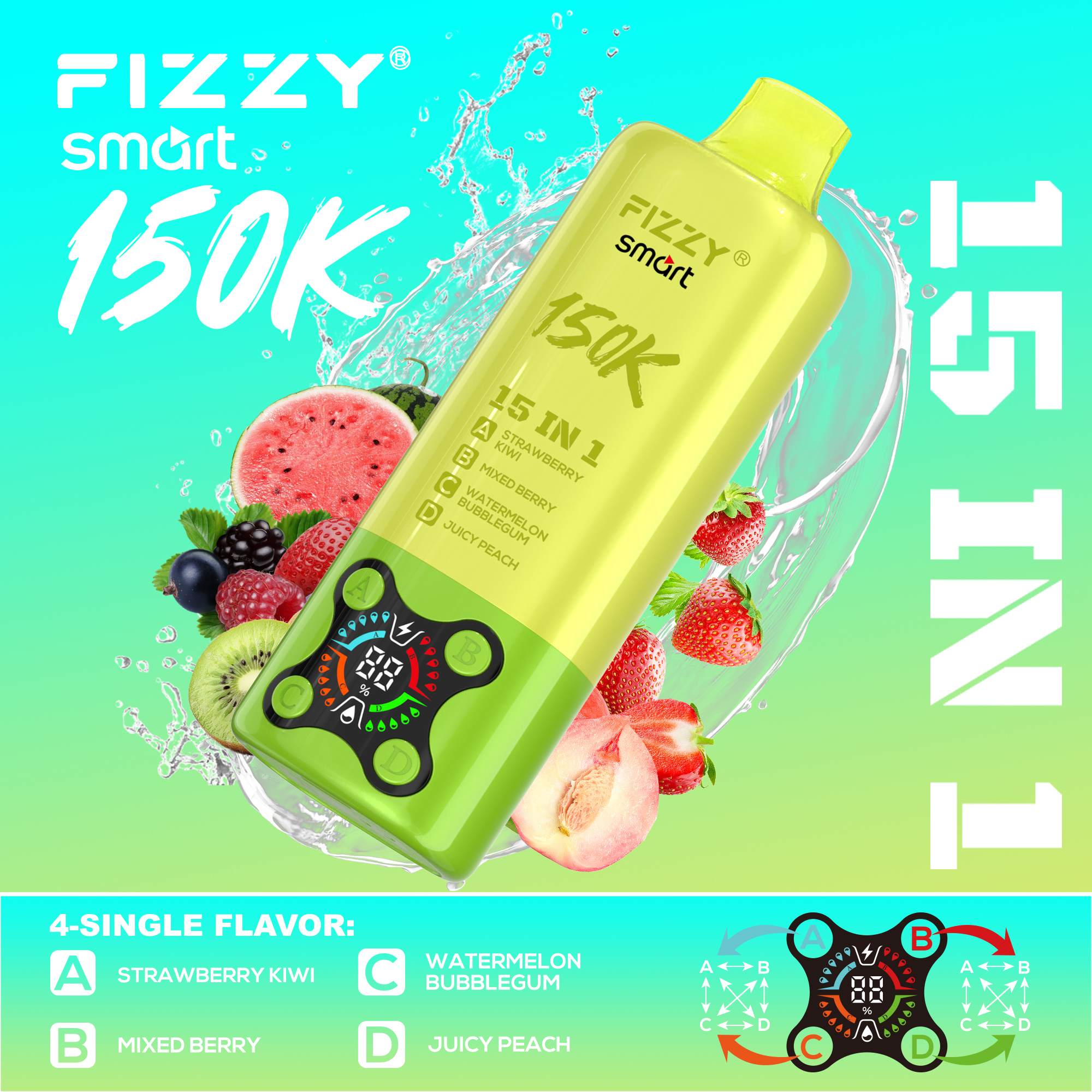 Wegwerp E Sigaret Fizzy Smart 150K Puffs 15 in 1 Vape