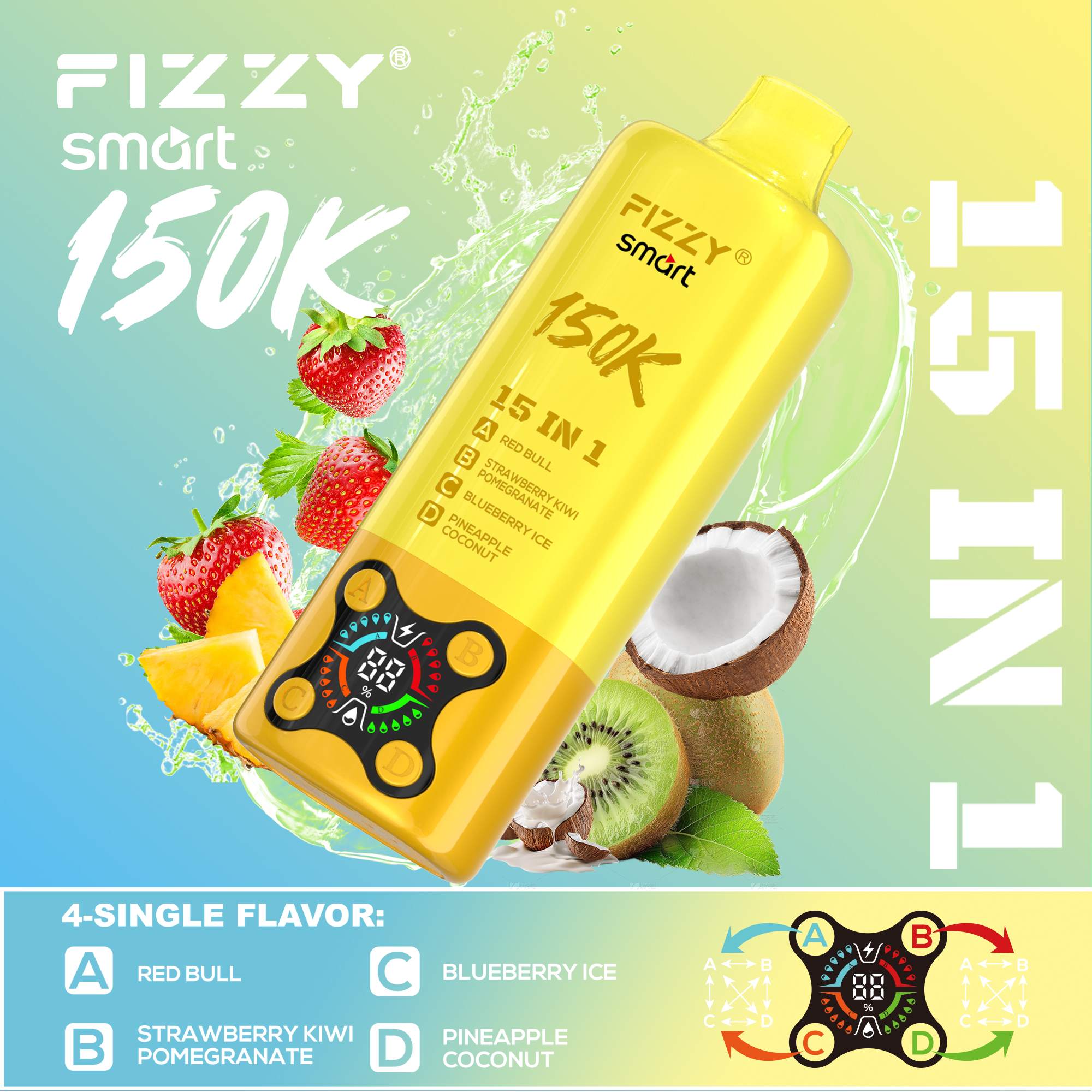 Wegwerp E Sigaret Fizzy Smart 150K Puffs 15 in 1 Vape