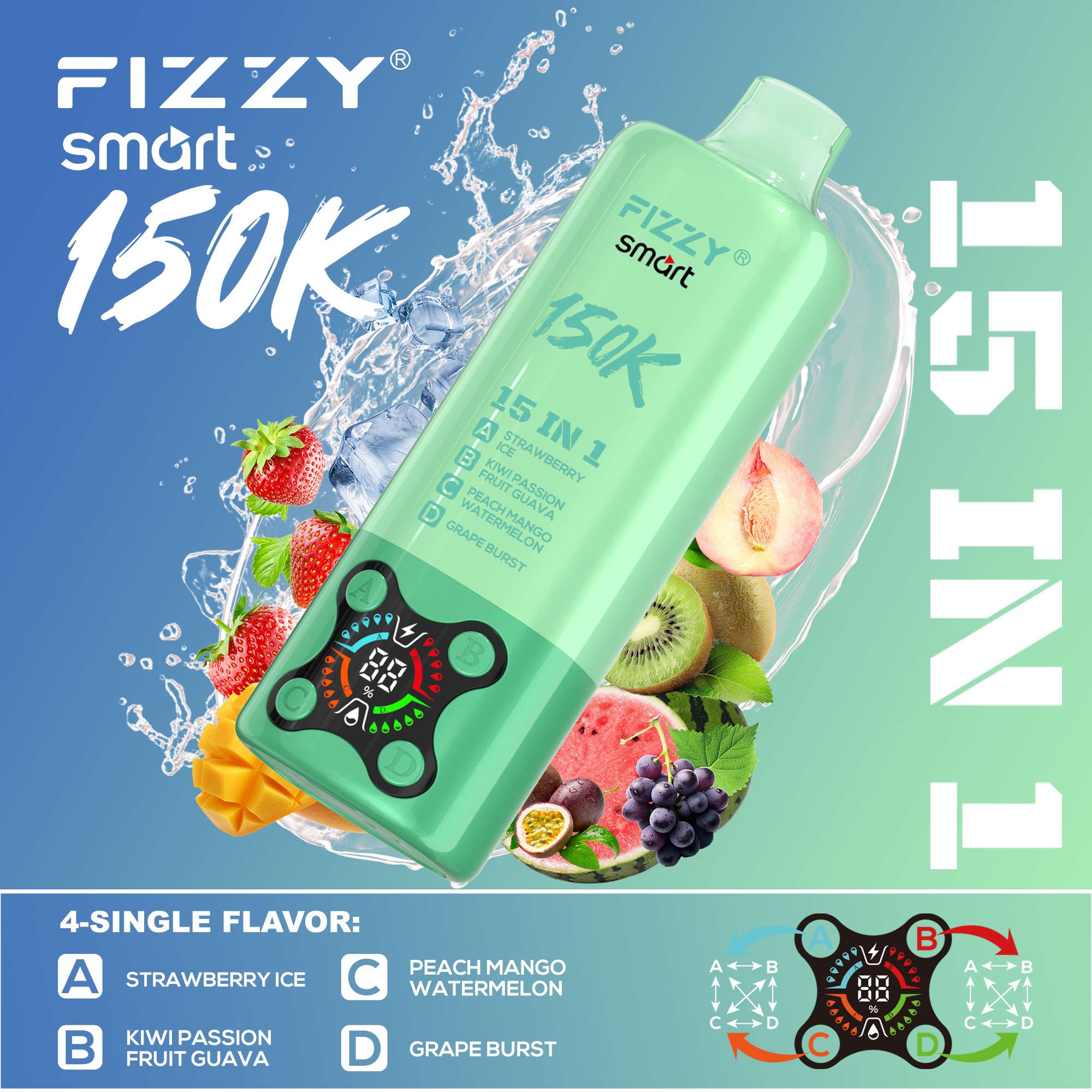 Wegwerp E Sigaret Fizzy Smart 150K Puffs 15 in 1 Vape