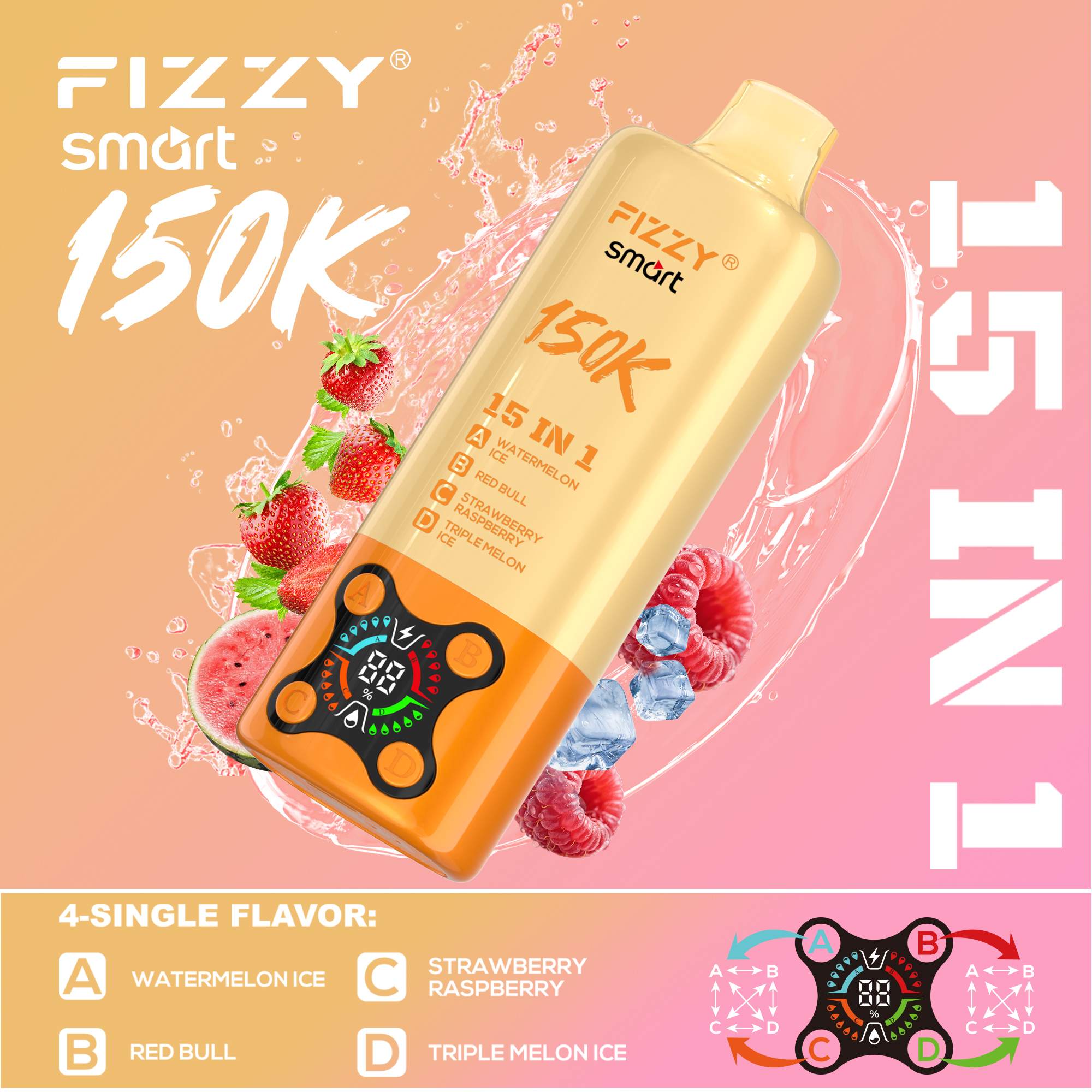Wegwerp E Sigaret Fizzy Smart 150K Puffs 15 in 1 Vape
