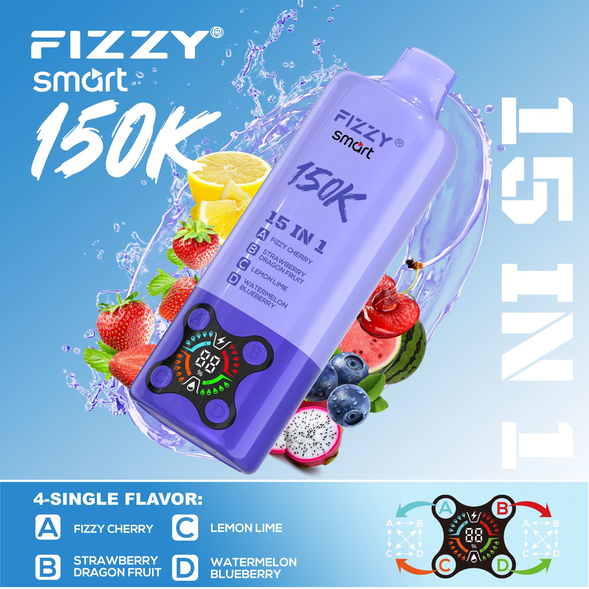 Wegwerp E Sigaret Fizzy Smart 150K Puffs 15 in 1 Vape