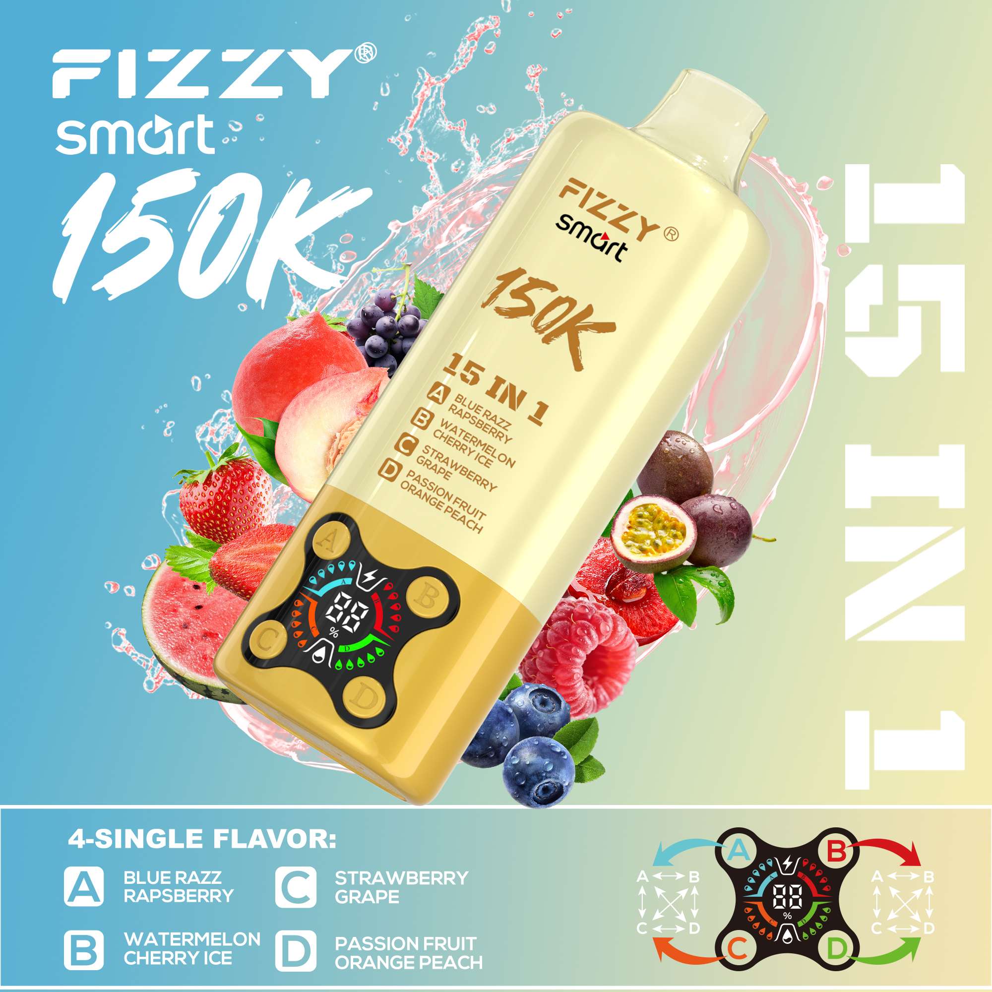 Wegwerp E Sigaret Fizzy Smart 150K Puffs 15 in 1 Vape