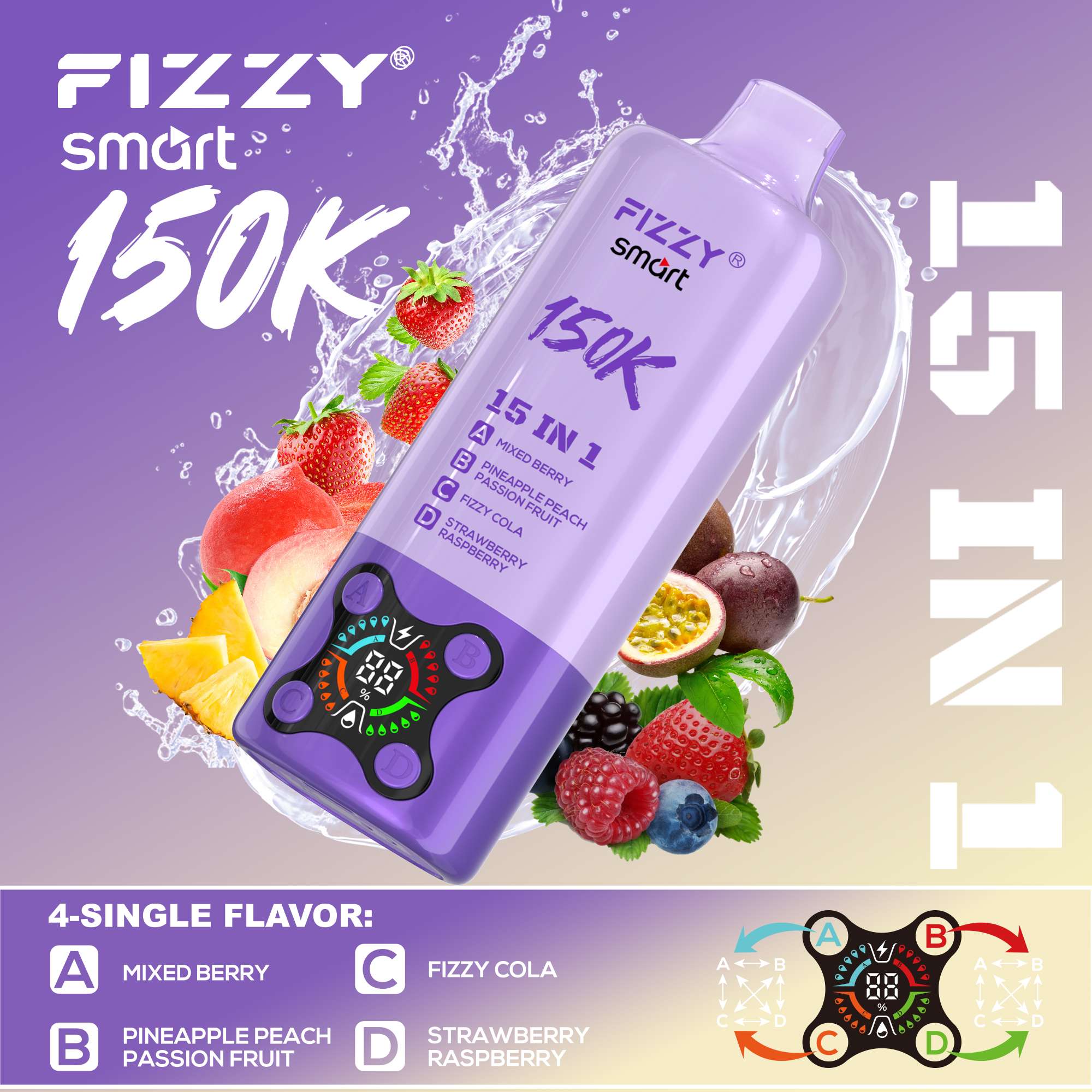 Wegwerp E Sigaret Fizzy Smart 150K Puffs 15 in 1 Vape
