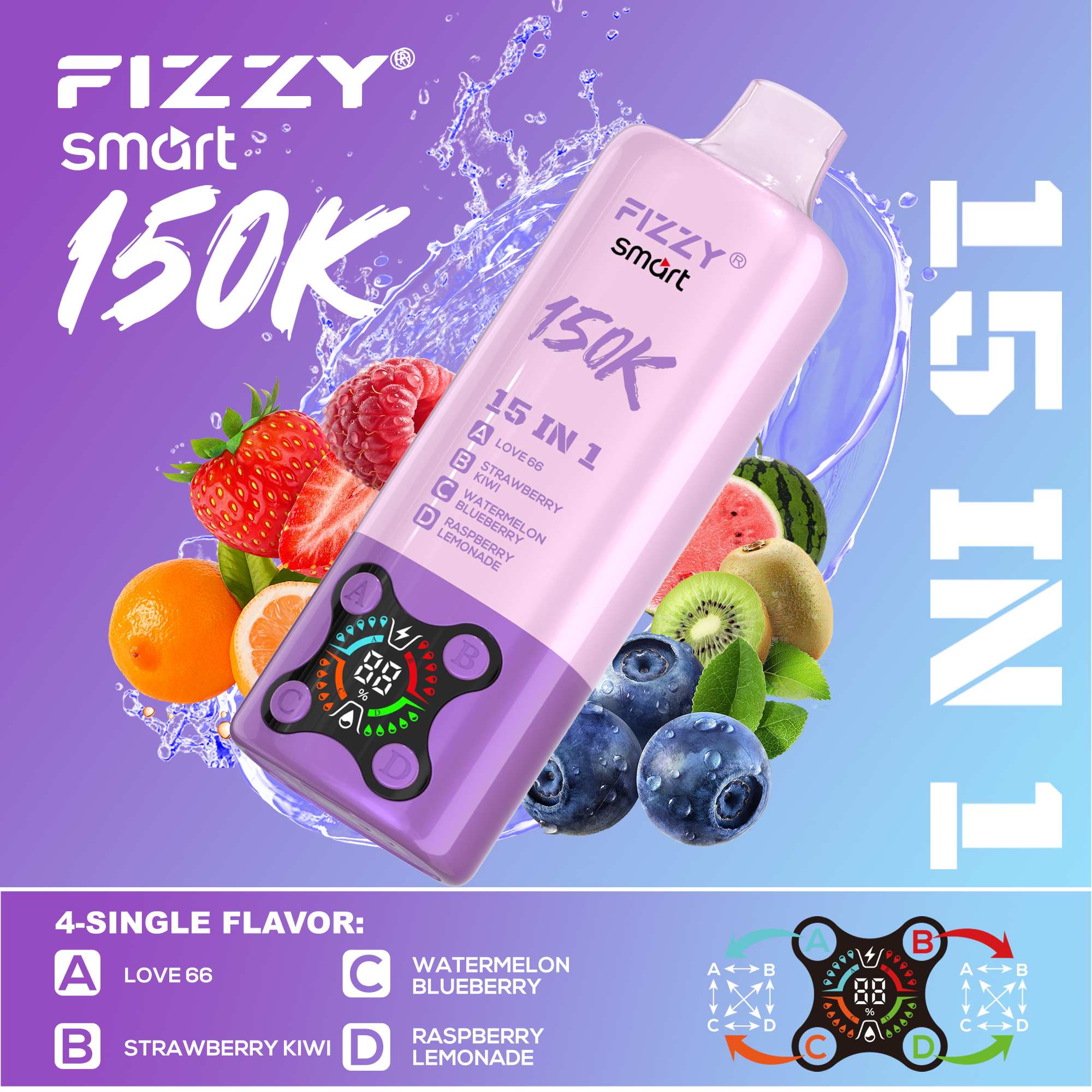 Wegwerp E Sigaret Fizzy Smart 150K Puffs 15 in 1 Vape