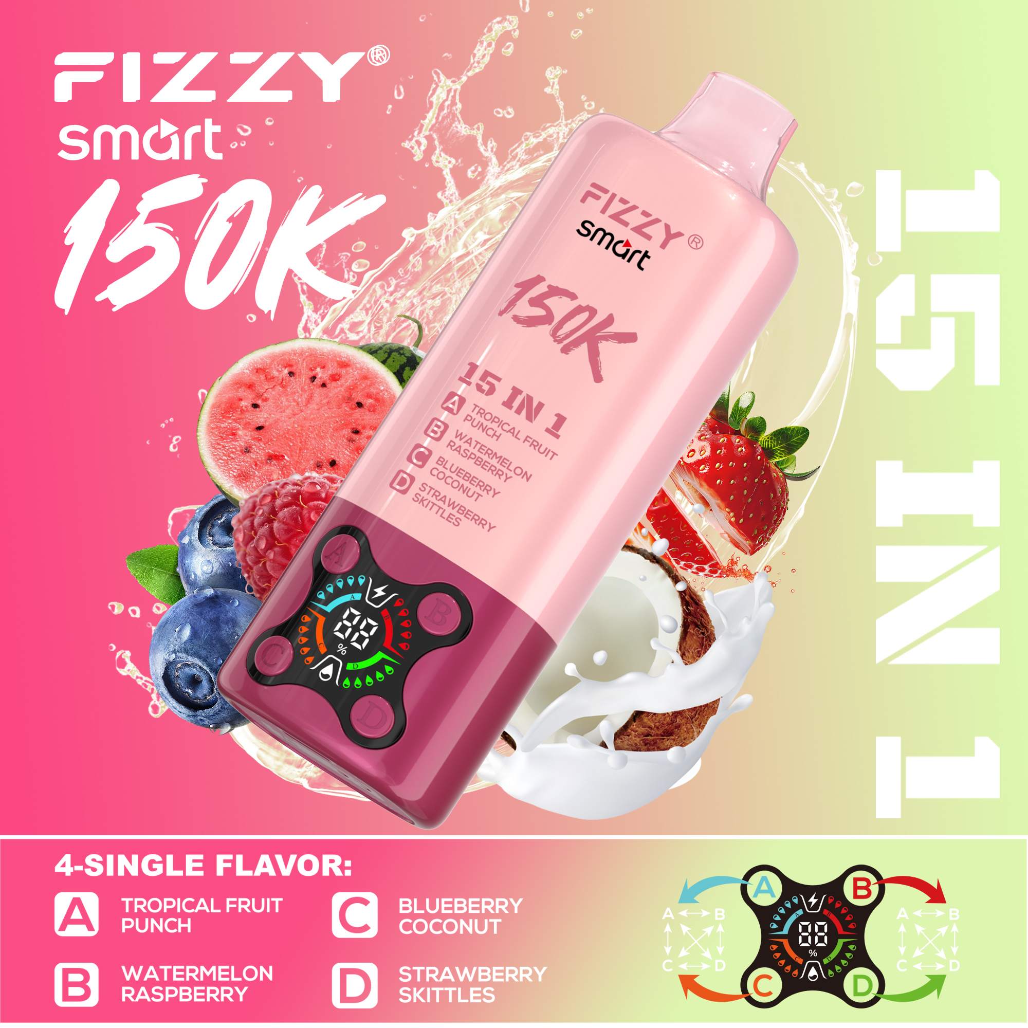 Wegwerp E Sigaret Fizzy Smart 150K Puffs 15 in 1 Vape