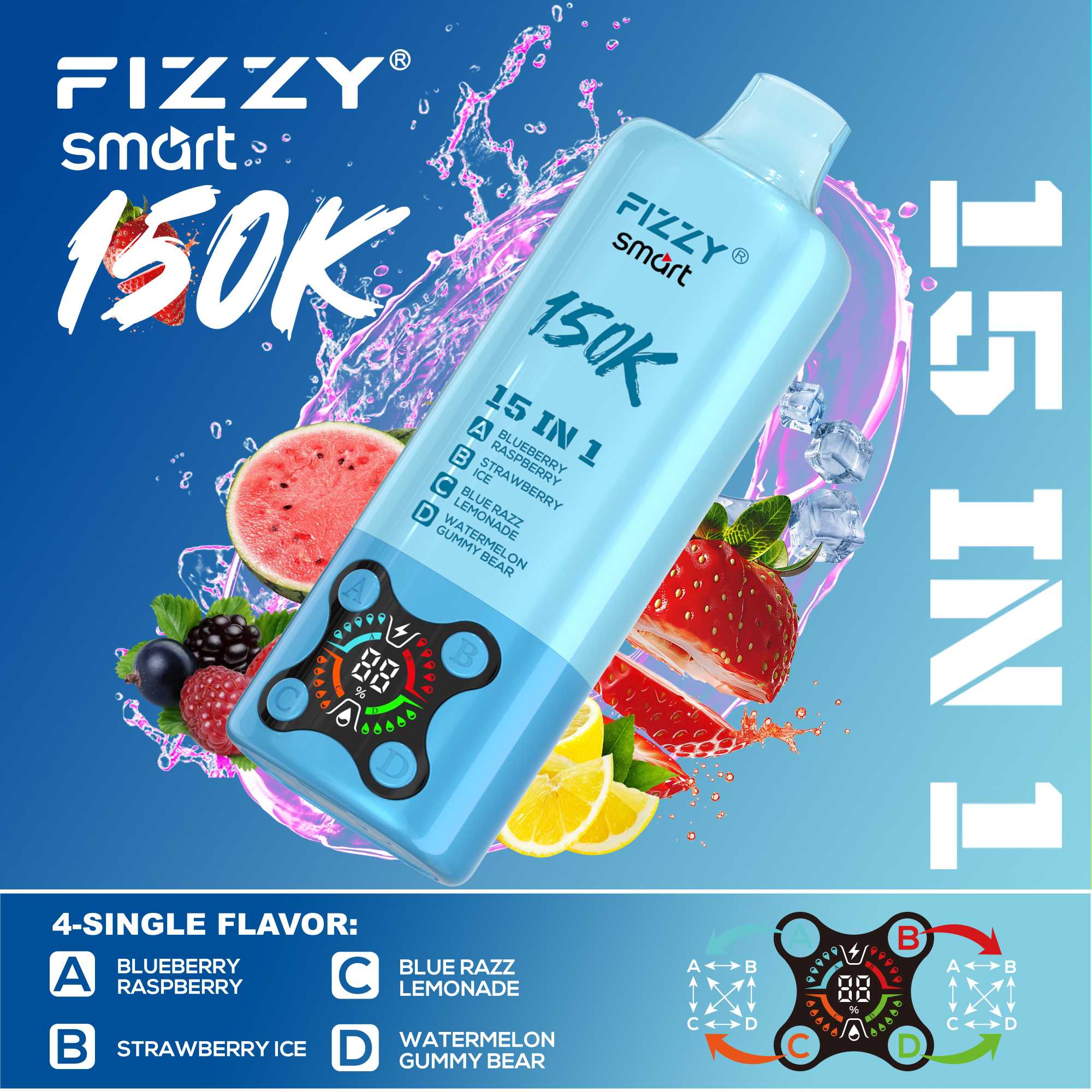 Wegwerp E Sigaret Fizzy Smart 150K Puffs 15 in 1 Vape